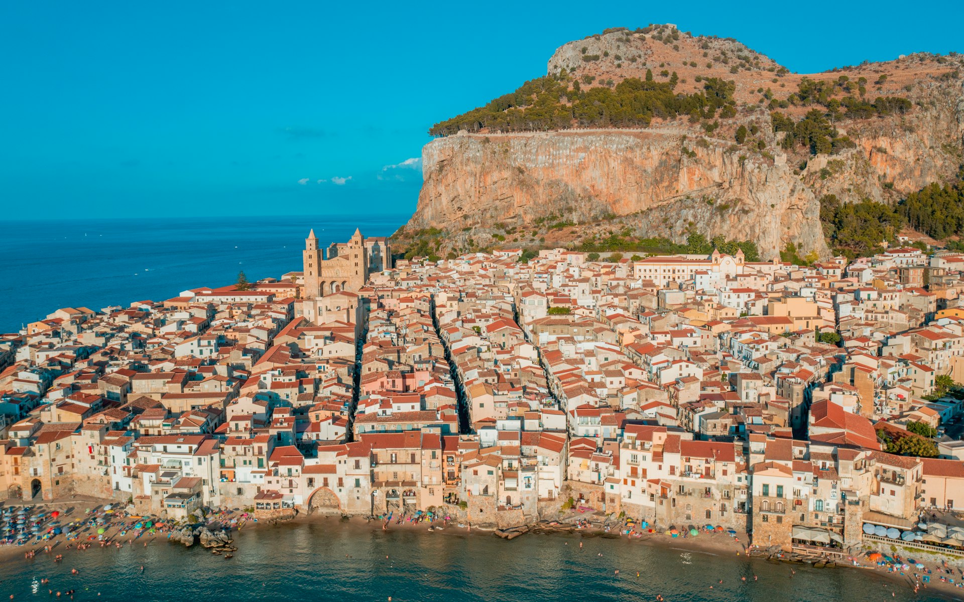 Aerial view of a seaside town in Sicily