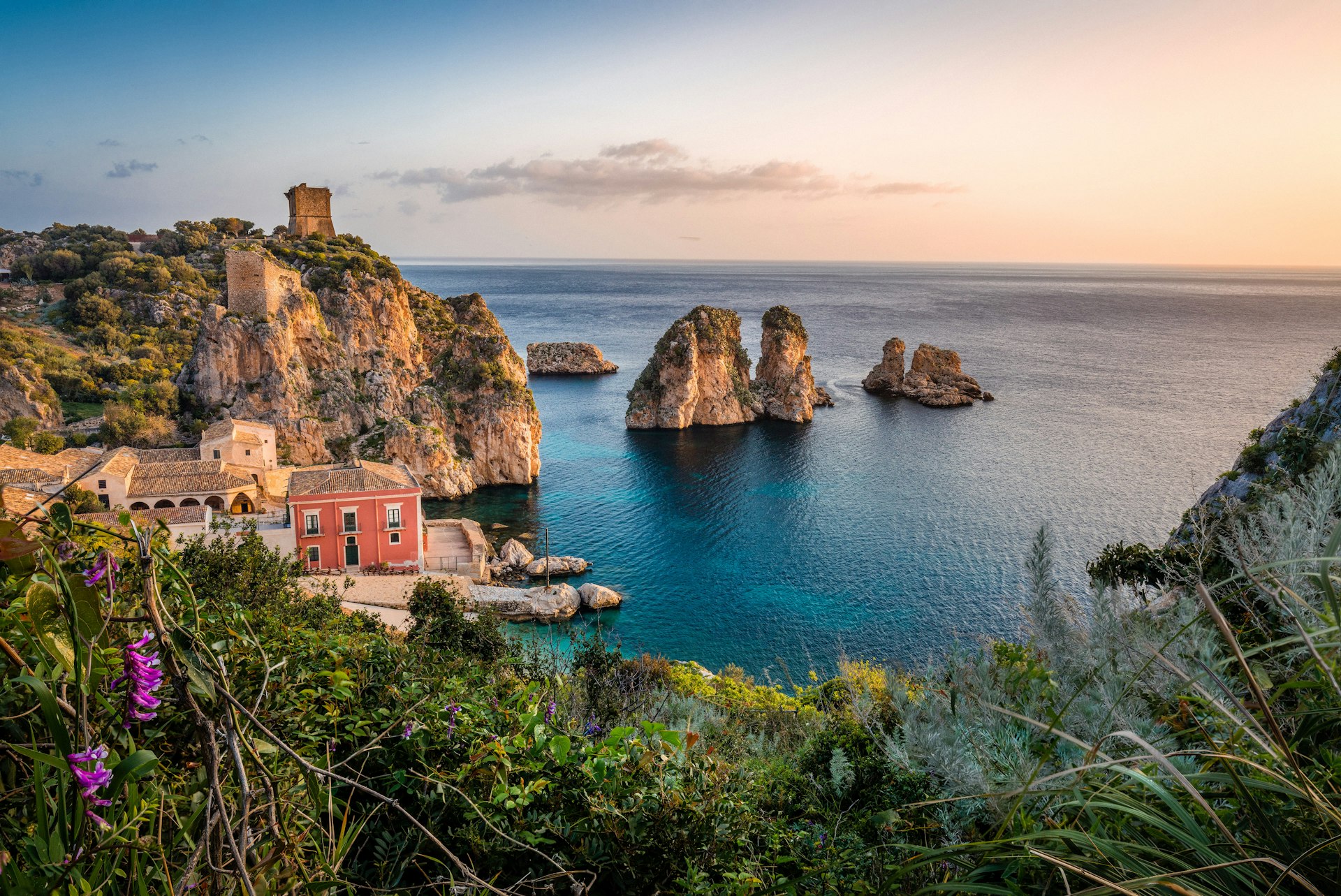 Coastline of Scopello, Sicily, with sea stacks